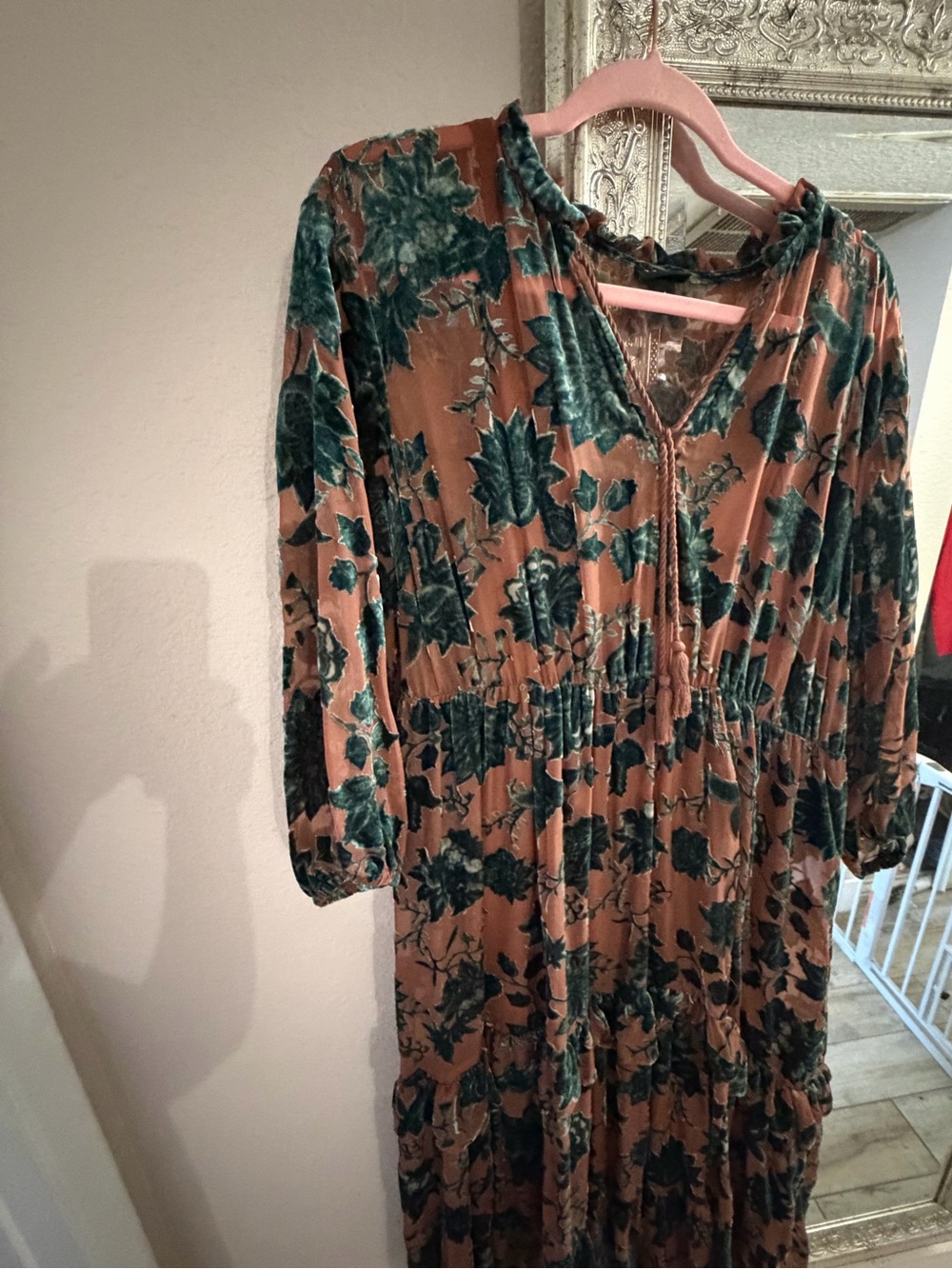 torrid Rust Velvet Burnout Floral Dress with Teal Floral - Picture 4 of 4